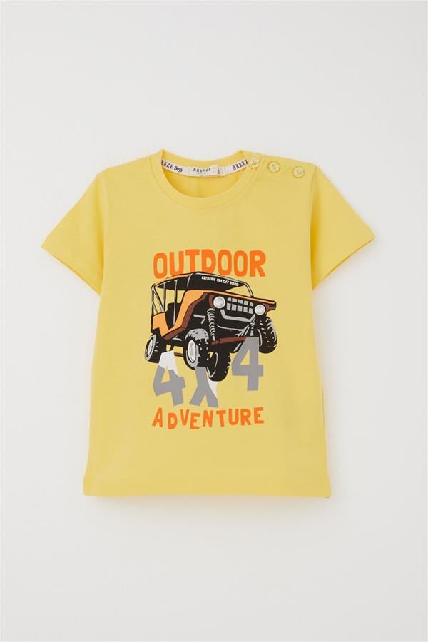 Boys' Shorts Set, Adventure Theme, Car Print, Yellow (Ages 1.5-5)
