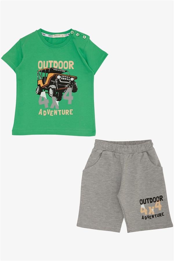 Boys' Shorts Set, Adventure Theme, Car Print, Green (1.5-5 Years)