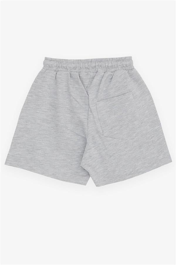 Boys' Shorts with Printed Text, Drawstring, Pockets, Light Grey Melange (Ages 3-7)