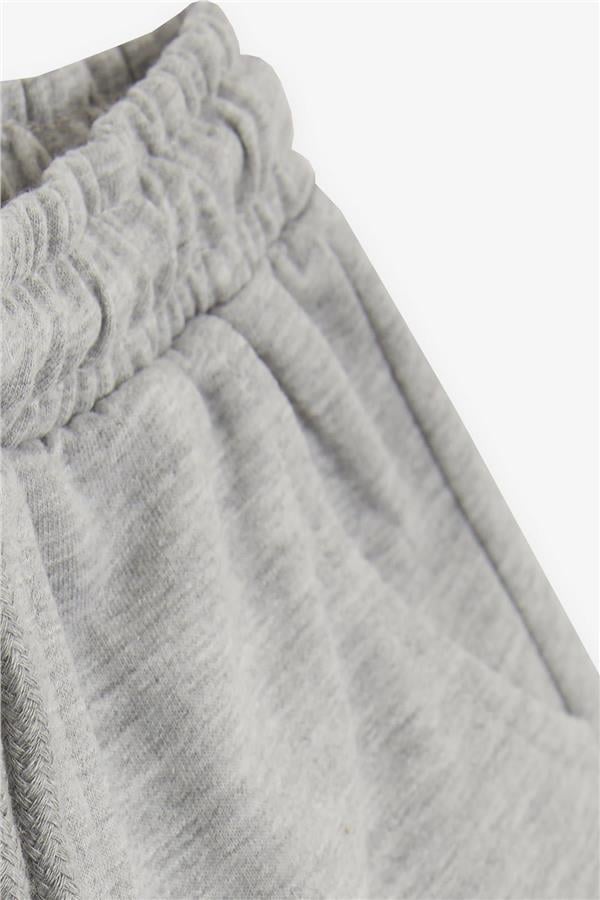Boys' Shorts with Printed Text, Drawstring, Pockets, Light Grey Melange (Ages 3-7)