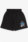 Boys' Shorts, Printed, Drawstring, Pockets, Black (Ages 3-7)