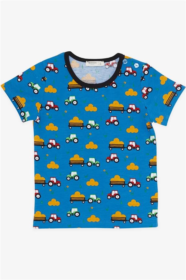 Baby Boy Pajama Set with Shorts, Tractor Pattern, Blue (1.5-2 Years)