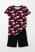 Boys' Shorts Pajama Set, Cute Polar Bear Design, Burgundy (Ages 4-8)