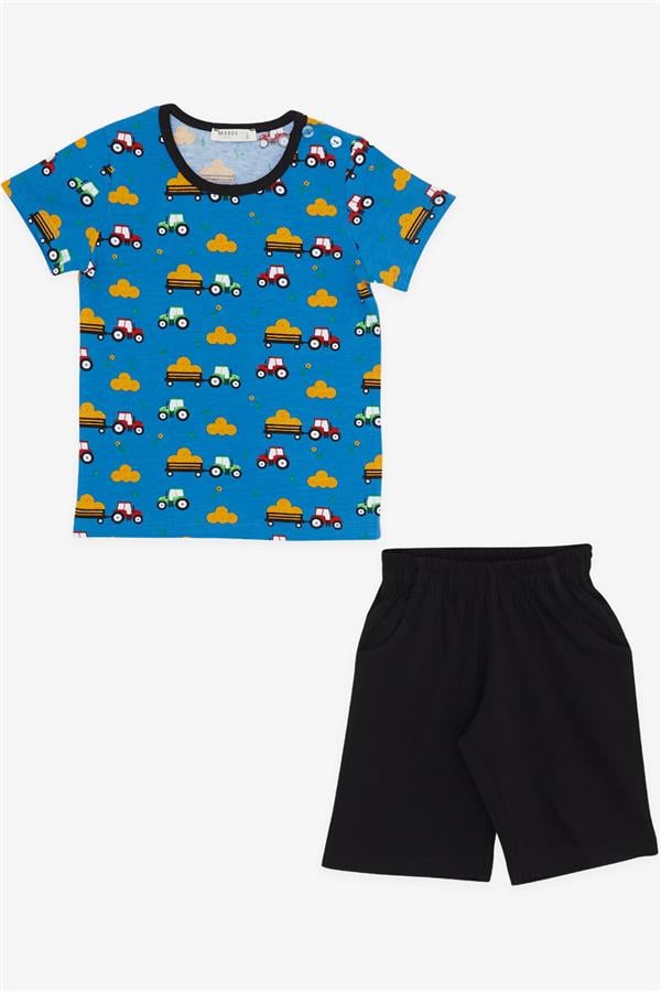 Baby Boy Pajama Set with Shorts, Tractor Pattern, Blue (1.5-2 Years)
