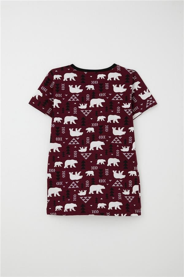 Boys' Shorts Pajama Set, Cute Polar Bear Design, Burgundy (Ages 4-8)