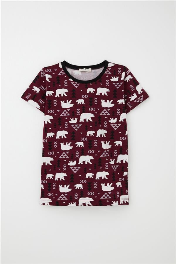 Boys' Shorts Pajama Set, Cute Polar Bear Design, Burgundy (Ages 4-8)