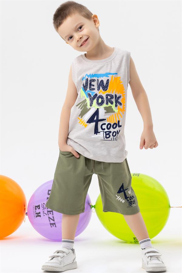 Baby Boy Shorts Set, Printed Beige Melange (1-1.5 Years)