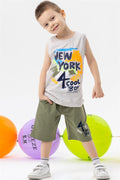 Baby Boy Shorts Set, Printed Beige Melange (1-1.5 Years)