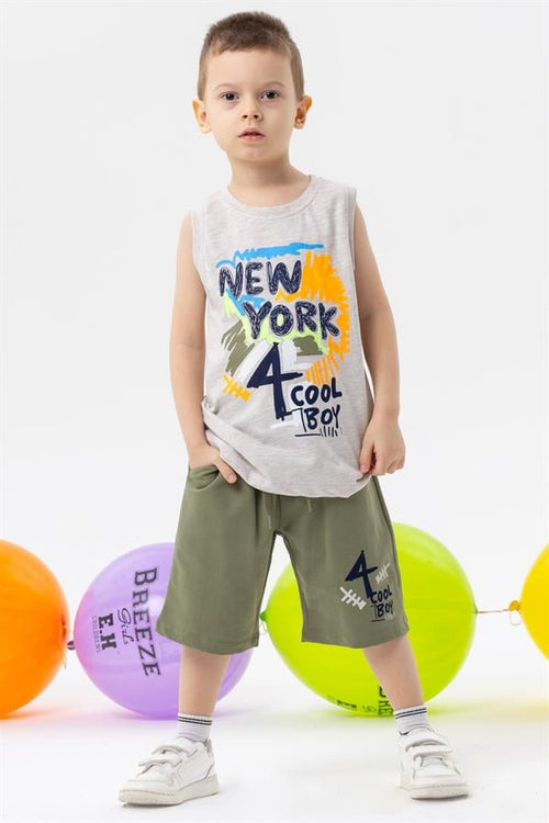 Baby Boy Shorts Set, Printed Beige Melange (1-1.5 Years)