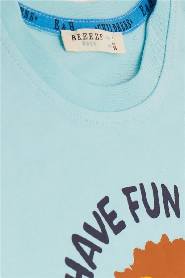 Boys' Shorts Set, Baby Lion Print, Light Blue (1-4 Years)