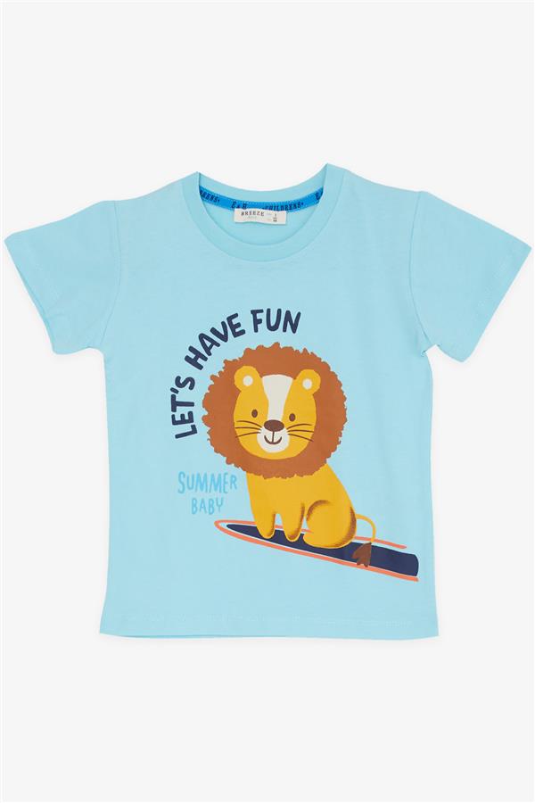 Boys' Shorts Set, Baby Lion Print, Light Blue (1-4 Years)