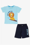 Boys' Shorts Set, Baby Lion Print, Light Blue (1-4 Years)