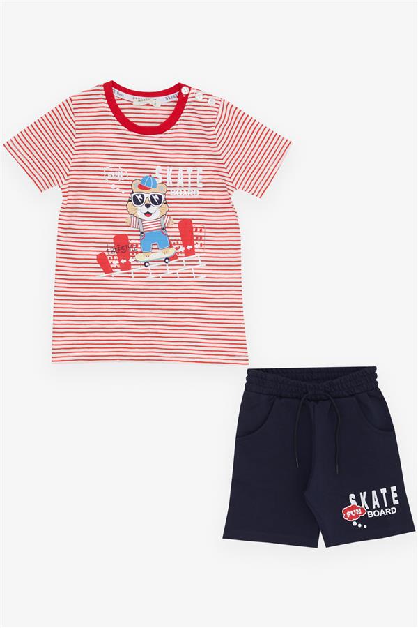Boys' Striped Shorts Set with Cool Animal Print, Red (1.5-5 Years)