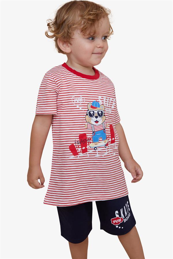 Boys' Striped Shorts Set with Cool Animal Print, Red (1.5-5 Years)