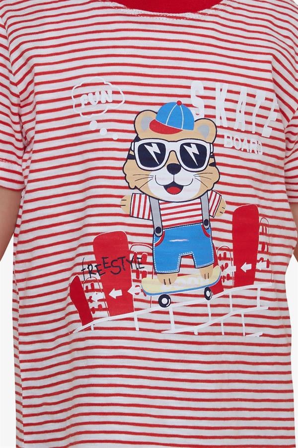 Boys' Striped Shorts Set with Cool Animal Print, Red (1.5-5 Years)