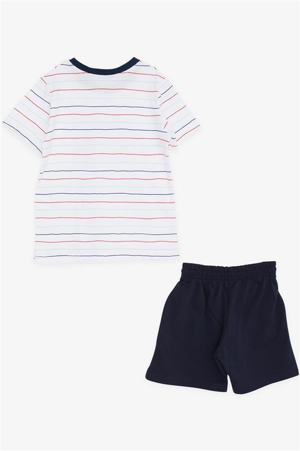 Boys' Striped Shorts Set with Text Print, White (Ages 2-6)