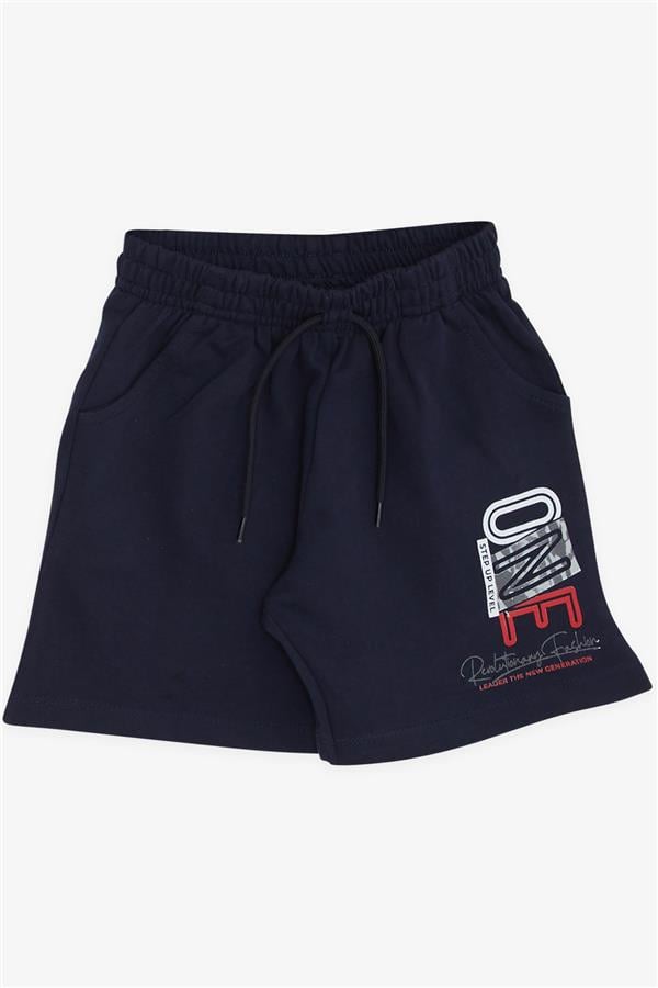 Boys' Striped Shorts Set with Text Print, Red (Ages 2-6)