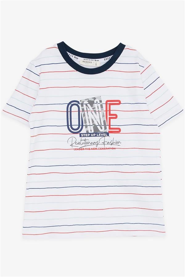 Boys' Striped Shorts Set with Text Print, White (Ages 2-6)