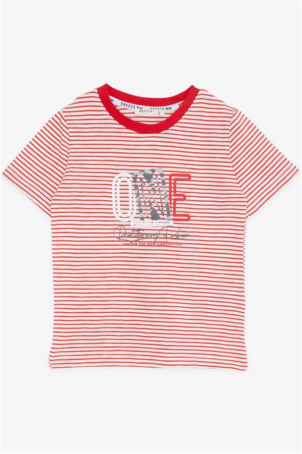 Boys' Striped Shorts Set with Text Print, Red (Ages 2-6)