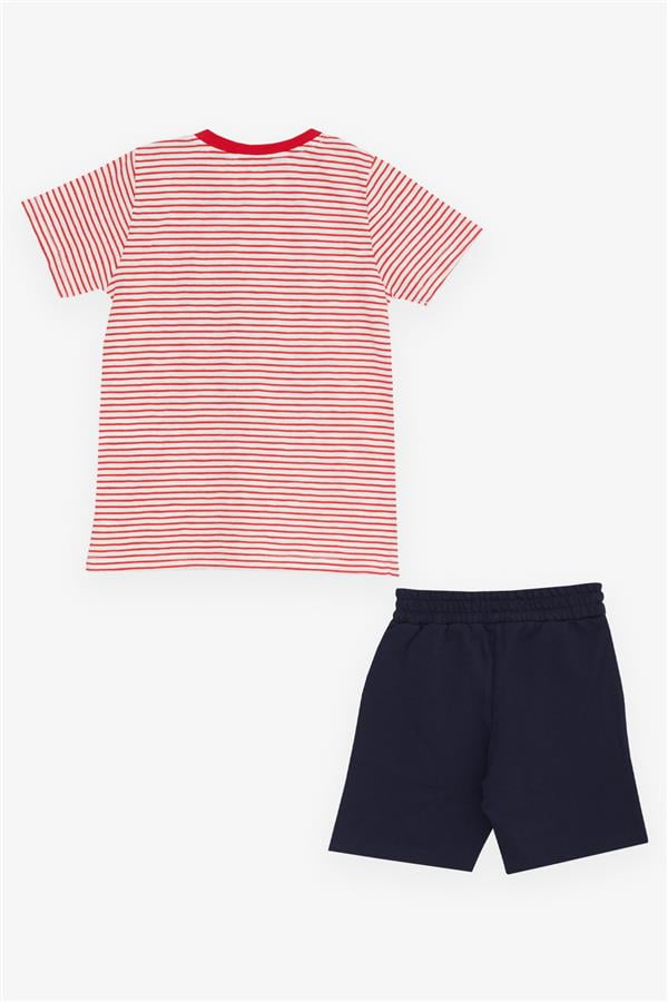 Boys' Striped Shorts Set with Cool Animal Print, Red (1.5-5 Years)