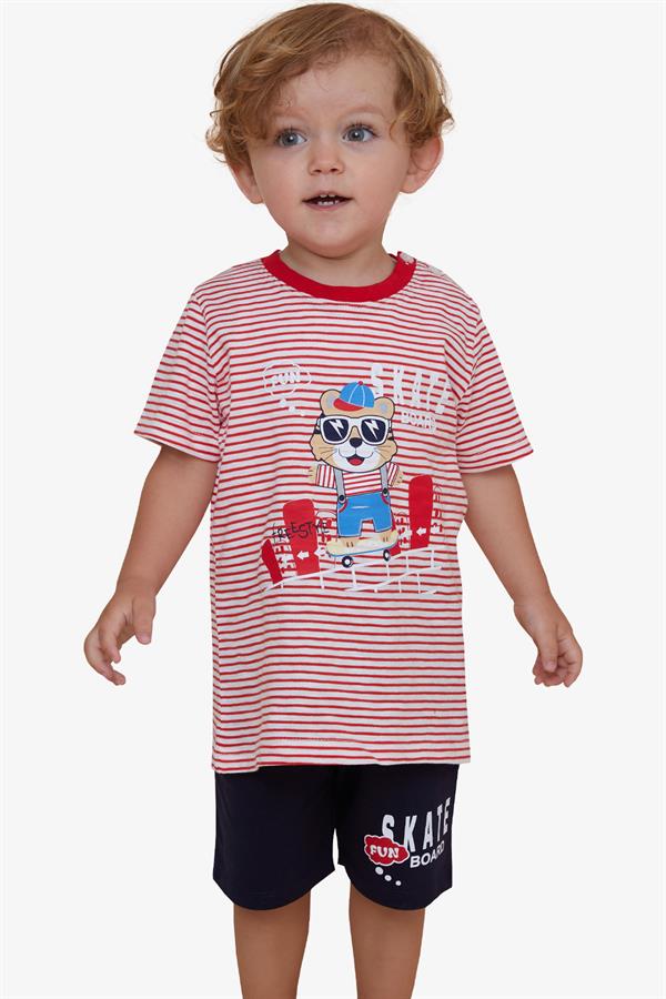 Boys' Striped Shorts Set with Cool Animal Print, Red (1.5-5 Years)