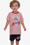 Boys' Striped Shorts Set with Cool Animal Print, Red (1.5-5 Years)