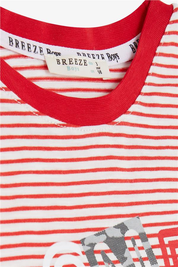 Boys' Striped Shorts Set with Text Print, Red (Ages 2-6)