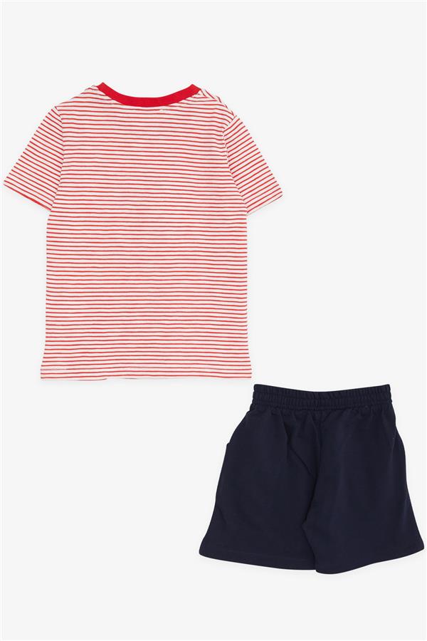 Boys' Striped Shorts Set with Text Print, Red (Ages 2-6)