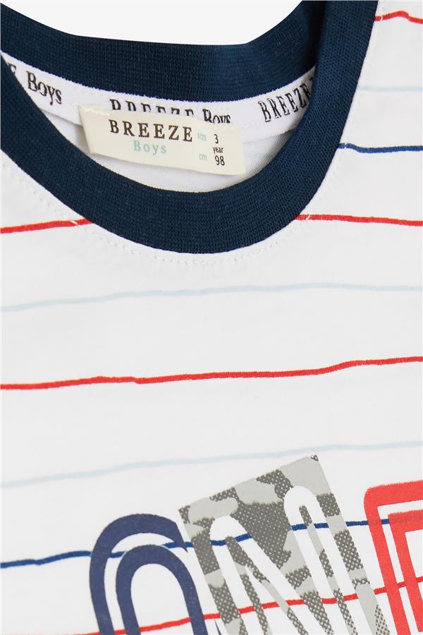 Boys' Striped Shorts Set with Text Print, White (Ages 2-6)