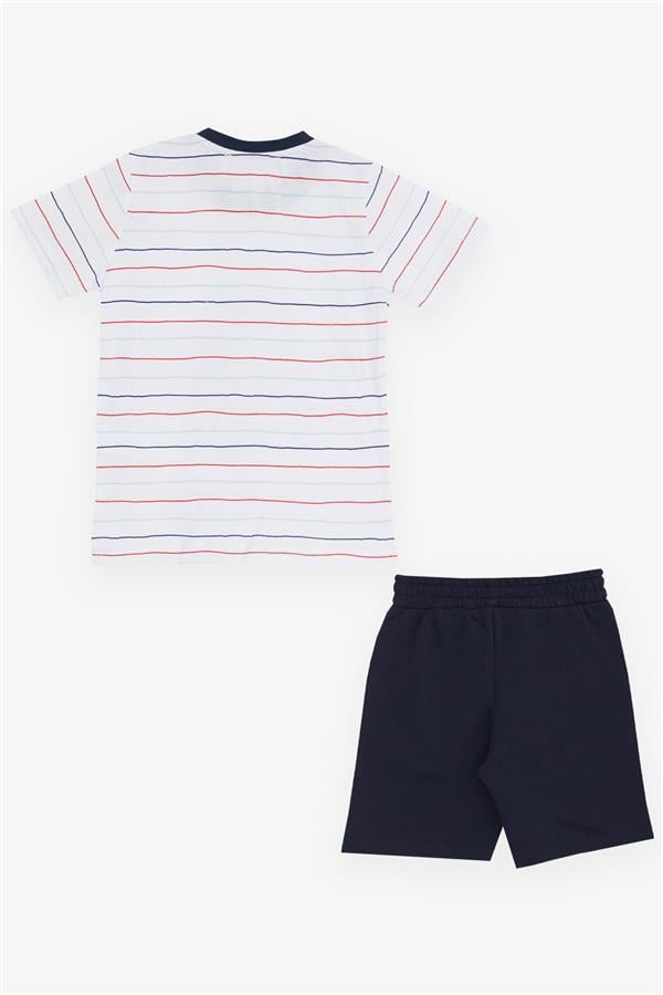 Boys' Striped Shorts Set with Cool Animal Print, White (1.5-5 Years)