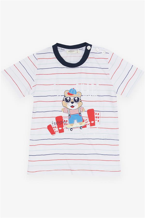 Boys' Striped Shorts Set with Cool Animal Print, White (1.5-5 Years)