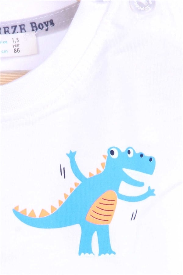 Baby Boy Shorts Set with Dinosaur Print, Off-White (1.5 Years)