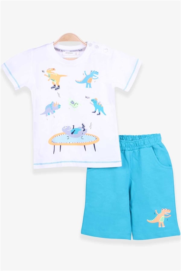 Baby Boy Shorts Set with Dinosaur Print, Off-White (1.5 Years)