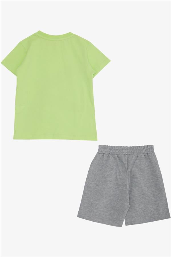 Boys' Shorts Set with Skateboarder Mouse & Cute Crocodile Print, Pistachio Green (Ages 2-6)