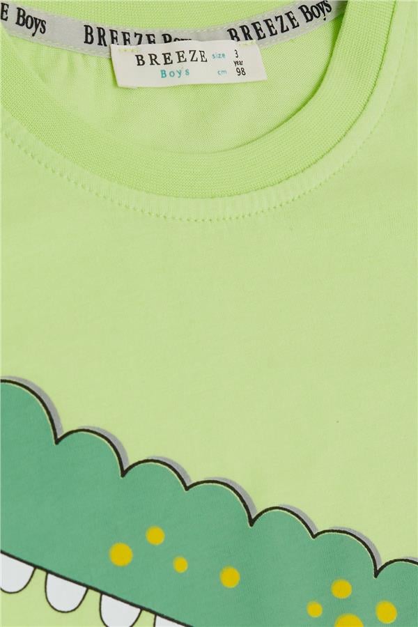 Boys' Shorts Set with Skateboarder Mouse & Cute Crocodile Print, Pistachio Green (Ages 2-6)