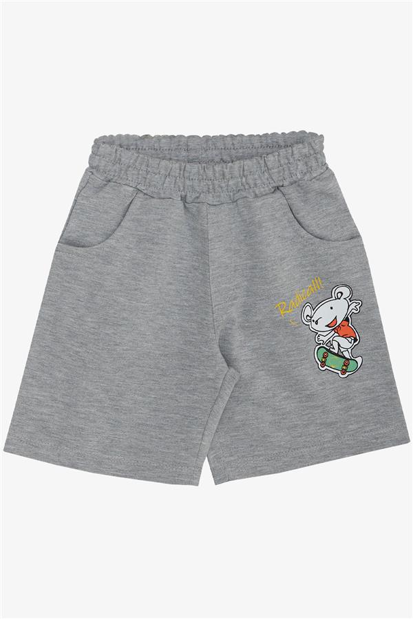 Boys' Shorts Set with Skateboarder Mouse & Cute Crocodile Print, Pistachio Green (Ages 2-6)