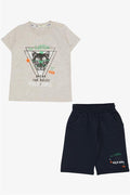 Boys' Shorts Set with King Lion Print, Beige Melange (Ages 1-4)