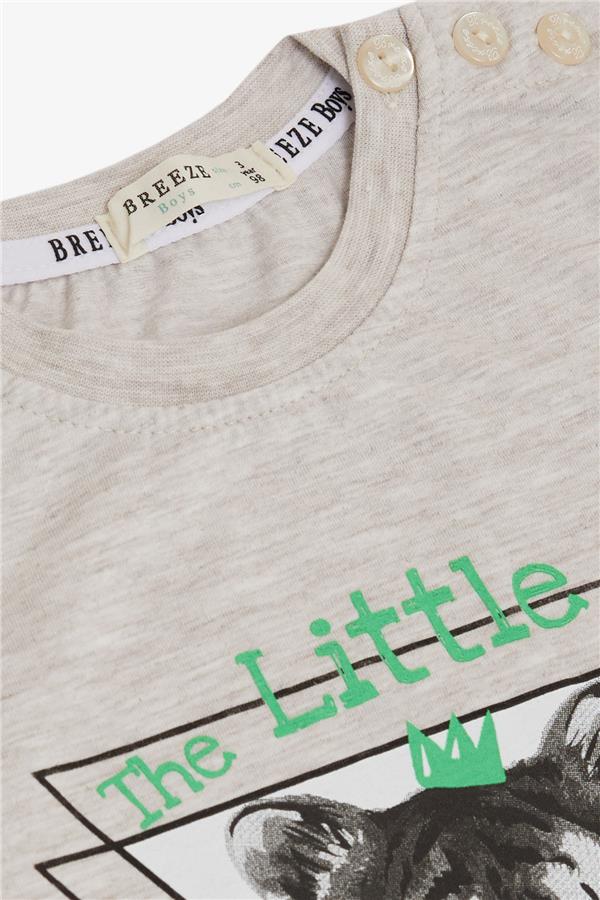 Boys' Shorts Set with King Lion Print, Beige Melange (Ages 1-4)