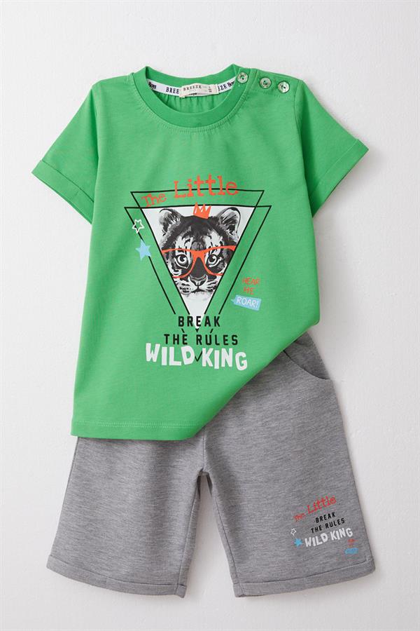 Boys' Shorts Set with King Lion Print, Green (Ages 1-4)