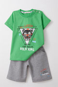 Boys' Shorts Set with King Lion Print, Green (Ages 1-4)