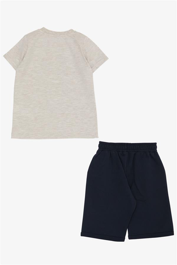 Boys' Shorts Set with King Lion Print, Beige Melange (Ages 1-4)