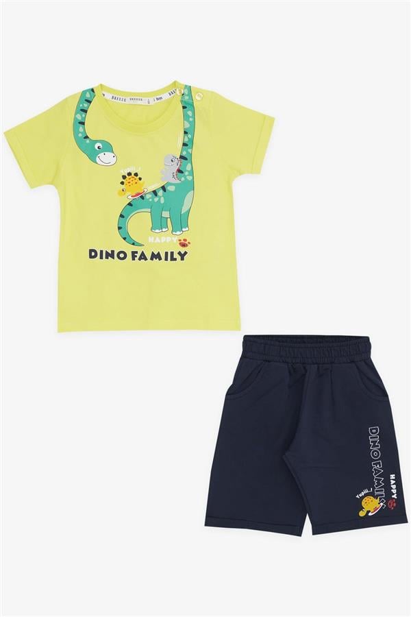 Boys' Shorts Set with Happy Dinosaur Family Print, Yellow (Ages 1-4)