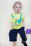 Boys' Shorts Set with Happy Dinosaur Family Print, Yellow (Ages 1-4)
