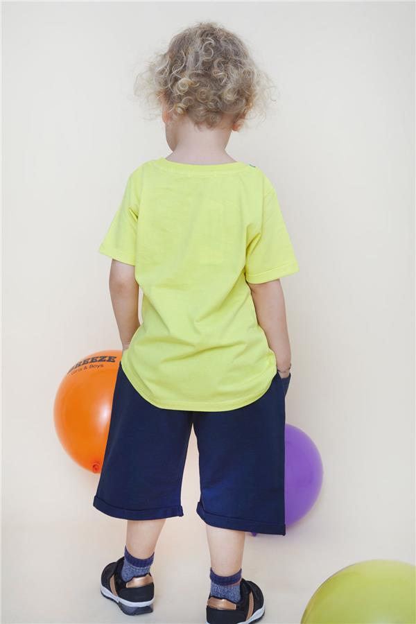 Boys' Shorts Set with Happy Dinosaur Family Print, Yellow (Ages 1-4)