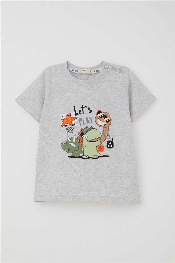 Boys' Playtime Shorts Set with Happy Animals Print, Light Grey Melange (Ages 1-4)