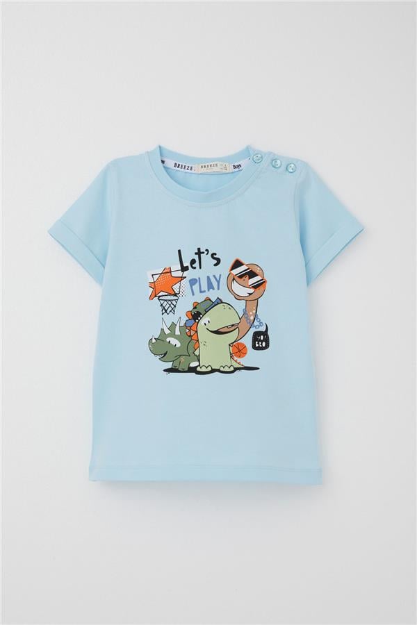 Boys' Playtime Shorts Set with Happy Animals Print, Light Blue (Ages 1-3)