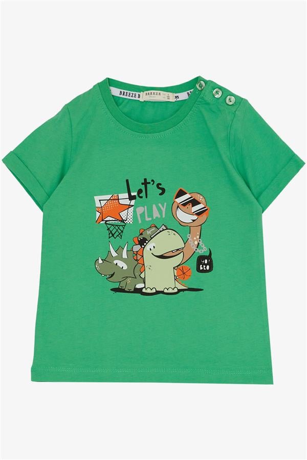 Boys' Playtime Shorts Set with Happy Animals Print, Green (Ages 1-4)