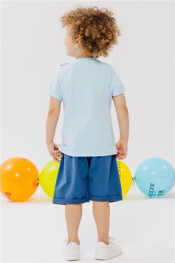 Boys' Playtime Shorts Set with Happy Animals Print, Light Blue (Ages 1-3)