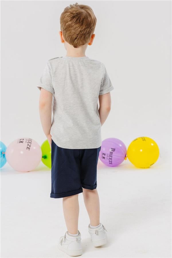 Boys' Playtime Shorts Set with Happy Animals Print, Light Grey Melange (Ages 1-4)