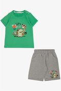 Boys' Playtime Shorts Set with Happy Animals Print, Green (Ages 1-4)
